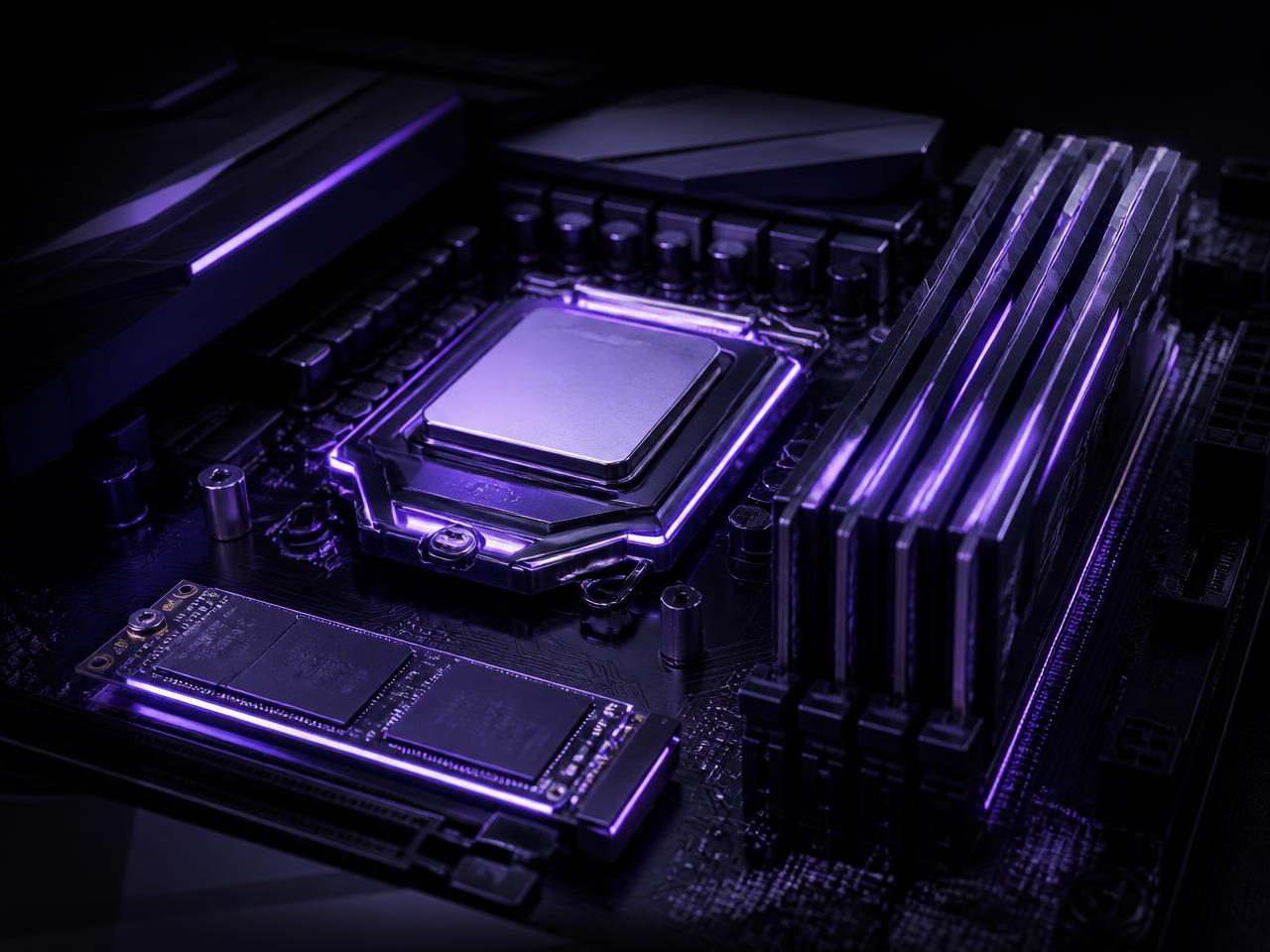 Processador Ryzen 9, memória DDR5 e SSD NVMe em placa de servidor
